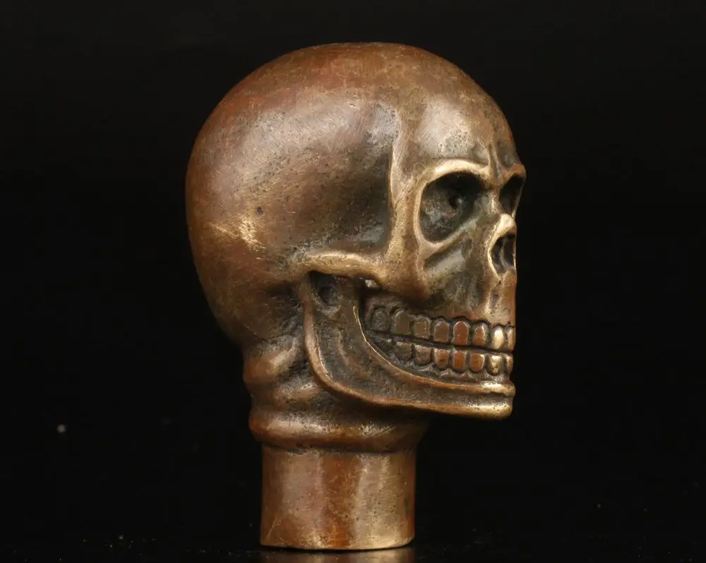 ASIAN COLLECTION VINTAGE OLD RARE BRASS CASTING SKULLS STATUE CRUTCH HANDLE fast shipping