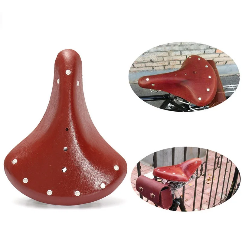 Bicycle Saddle Retro Leather Vintage Genuine Leather Classic  Bike Saddle Seat Mat Genuine Saddle Cushion with Spring
