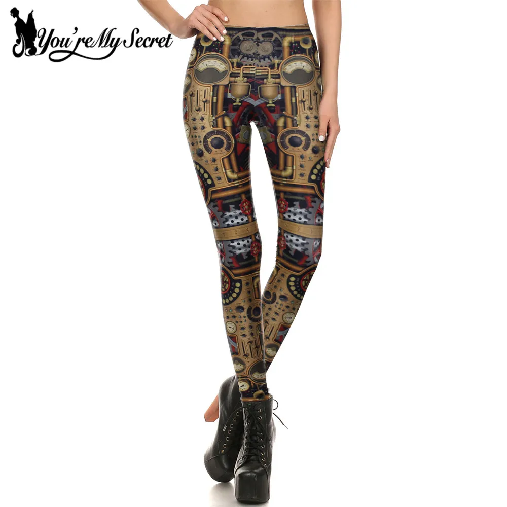 

[You're My Secret] Steampunk Fitness Leggings Women Mechanical Dial Printing Slim Leggins Stretch Tight Workout Ankle Pants