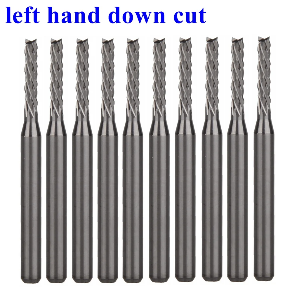 10Pcs 0.8 to 3.175mm CED 3.175 Shank left hand down cut Corn Teeth PCB Mill Cutter End Mill for Circuit board, fiberglass board