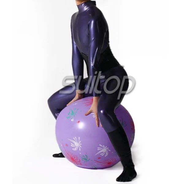 

rubber latex sexy adult garment CATSUIT IN metallic purple