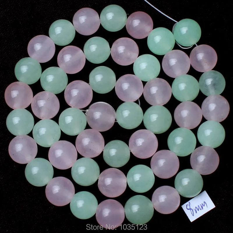 8mm Round Shape Pink Green Mixedcolor Jades Stone Loose Beads Strand 15