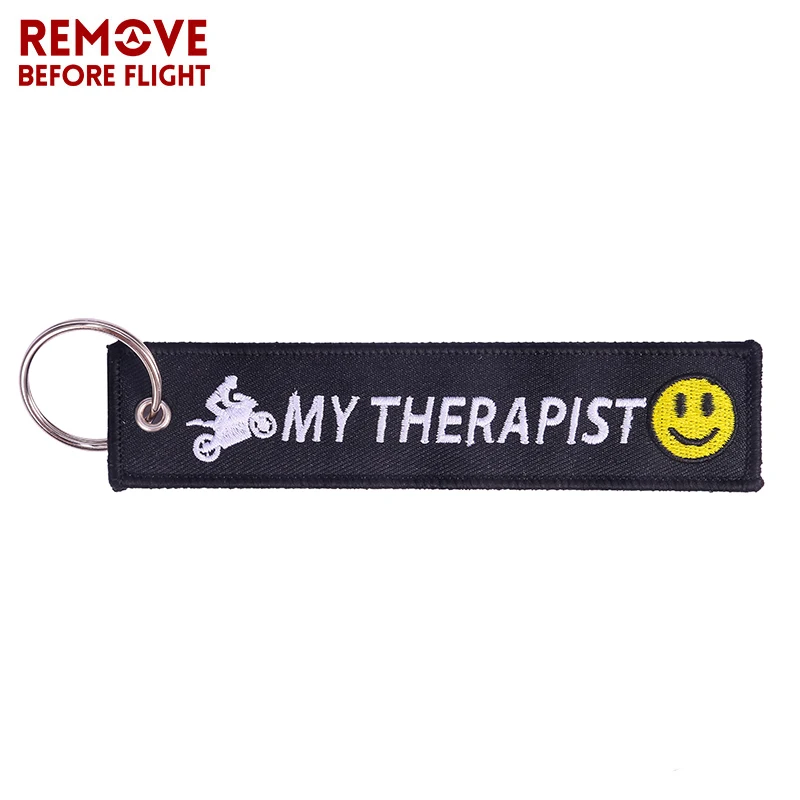 My Therapist Key Chains for Cars and Motorcycle Black Embroidery Key Ring Chain for Motor Bikers Gifts Keychain Jewelry llavero