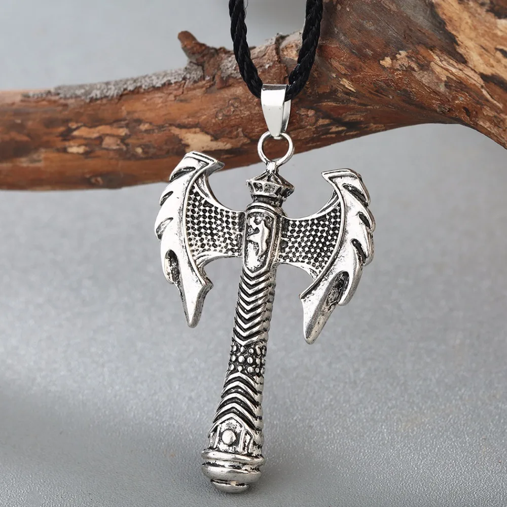 Kinitial Two Colors Mens Pendants Necklaces Axe Head Norse Viking Runes Scandinavian Pendant Necklace Amulet Choker Jewelry