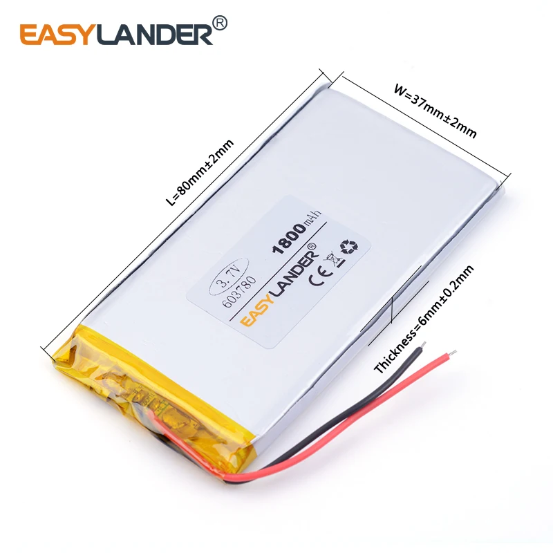 polymer lithium battery 603780 3.7 V lithium polymer battery 1800 mah DIY mobile emergency power charging treasure battery