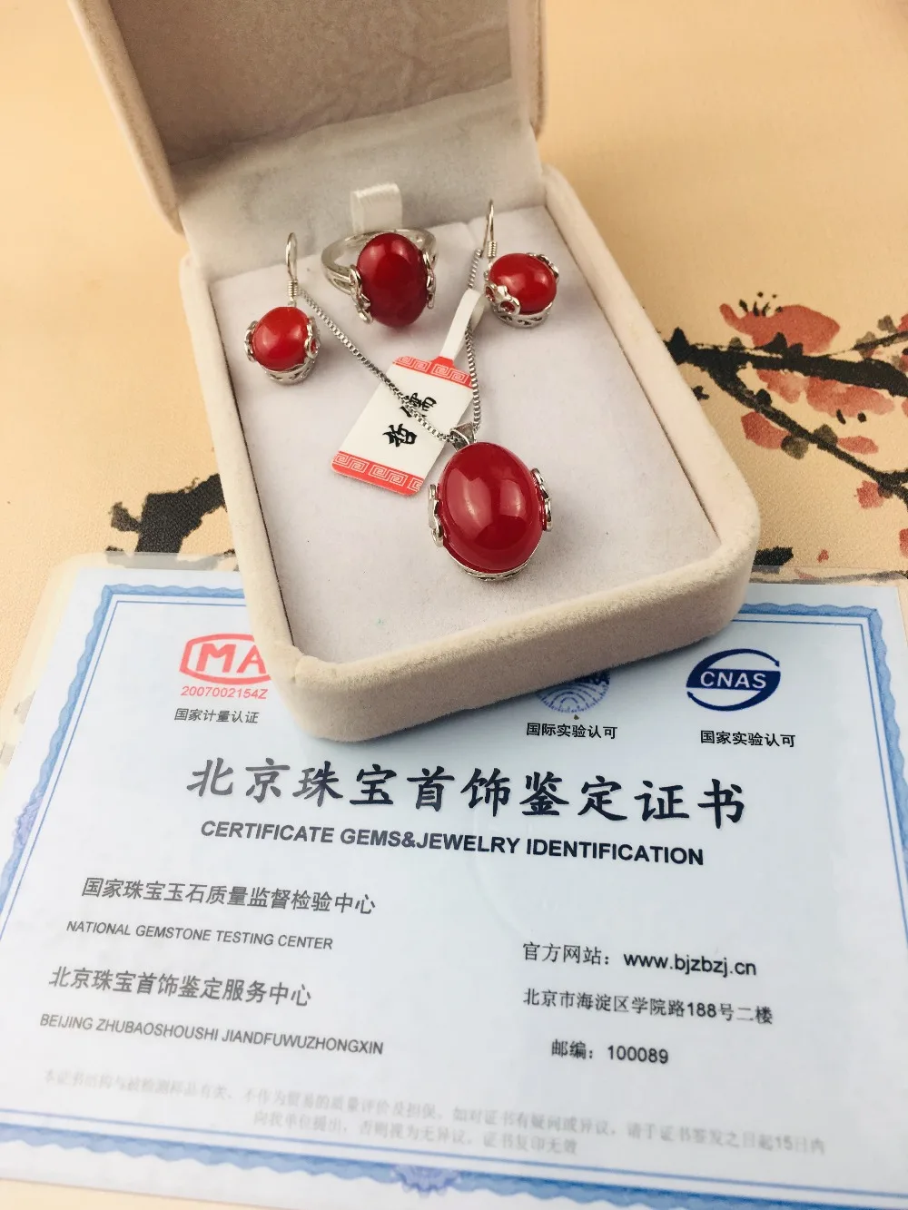 Jewelry 925 Silver Inlay Natural Red Agate Pendant Necklace Fashion Ring Earring Set Send A Certificate