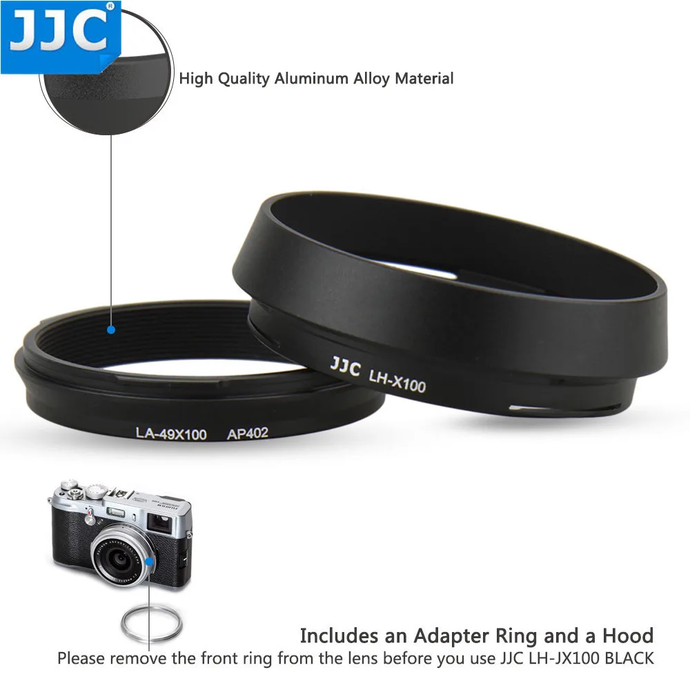 JJC Paraluce Quadrato In Metallo Per Fujifilm X100VI, X100V, X100F, X100T, X100S, X100 E X70 - Con Tappo E Anello Adattatore 49mm