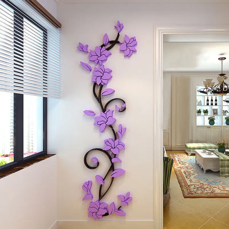 New Arrival Wall Sticker Acrylic flower 3D Romantic Rose Flower Wall Sticker Hot Removable Home decor Decal Room Vinyl