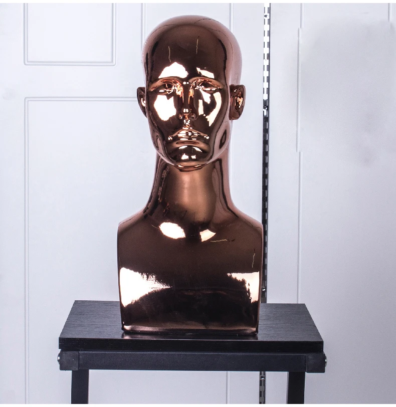 

High Quality Men Fiberglass Mannequin Head Golden Head Model For Display