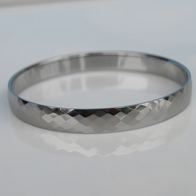 8mm width classic facet hi tech tungsten bangle silver tone