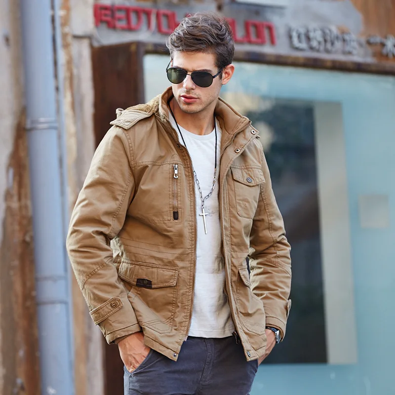 

Men's Fashion Korean Slim Hooded Zipper Plus Cashmere Men Winter Warm Casual Coat Cotton Military Style Coat Plus Size L-4XL