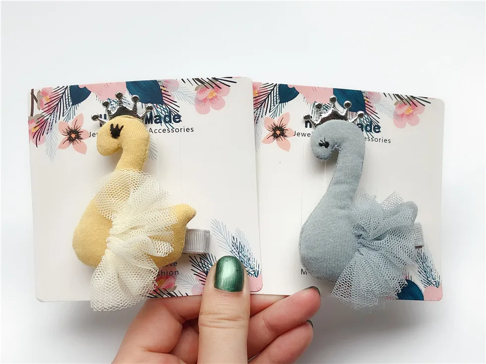 Boutique ins 10pcs Fashion Cute Stuffed Swan Hairpins Solid Crown Lace Bird Hair Clips Princess Headwear Hair Accessories