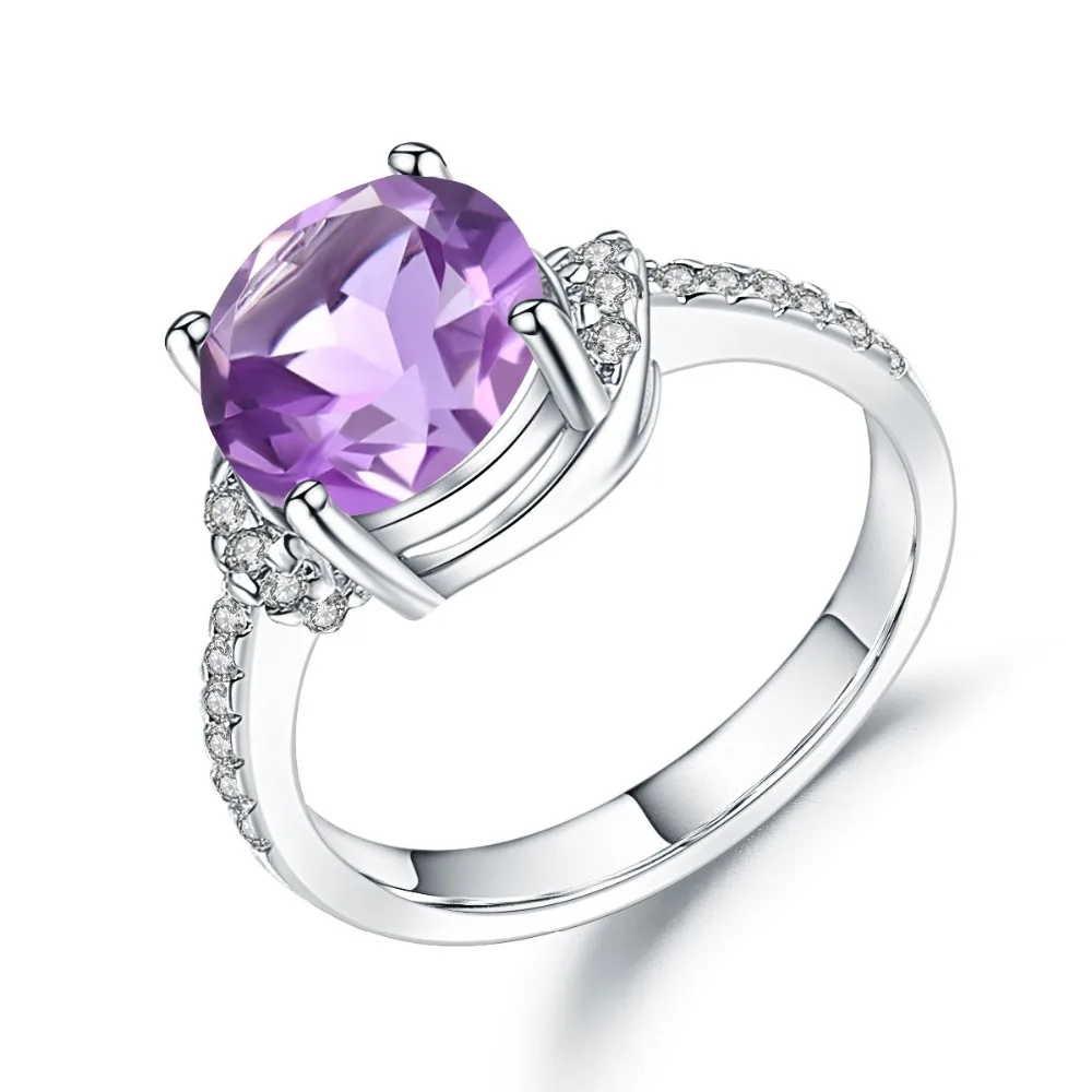 

GEM'S BALLET Round 2.66Ct Natural Purple Amethyst Ring For Women Real 925 Sterling Silver Engagement Gemstone Rings Fine Jewelry