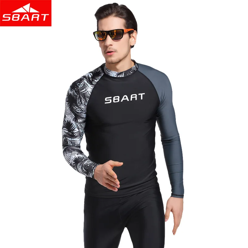 SBART-Long Sleeve UV Protection Rash Guard Shirt for Men Windsurf Rashguard Lycra Surf Swim Shirt Diving Tops Swimsuit