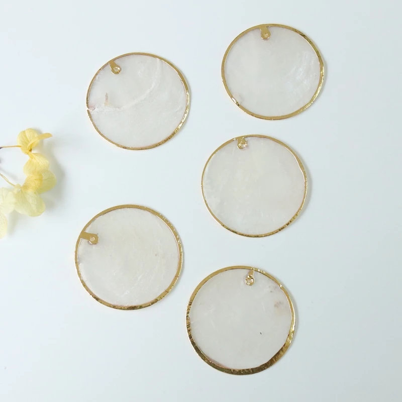 25/30/35/40MM 20Pcs 100% Gold Side Natural Mirror Flat Round Shape Freshwater Shell Charms Jewelry Beads Making Findings