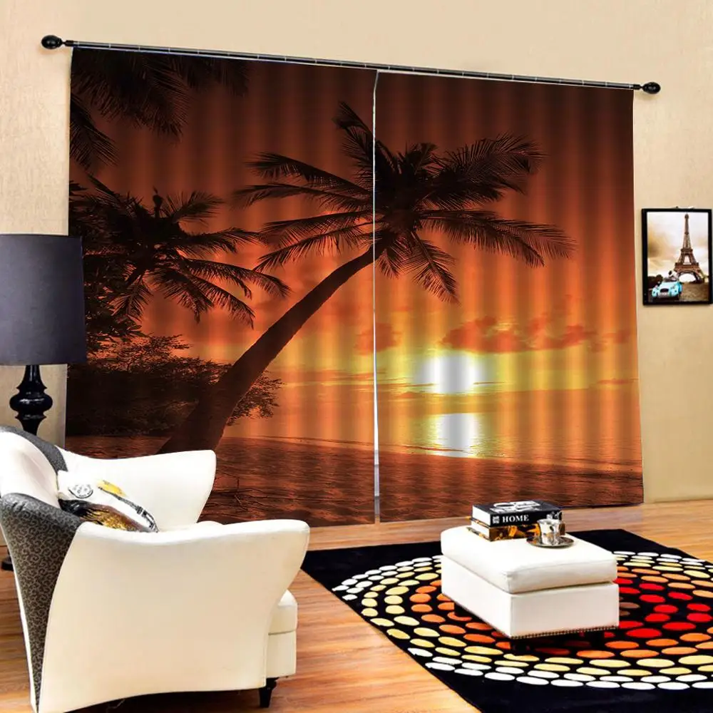 

Customized 3D Blackout Curtains Living Room Bedroom Hotel Window curtains sunset beach curtains Blackout curtain