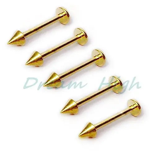 

Golden Cone Spike Labret ring Lip Piercing Stud Vacuum Plating Titanium Body Jewelry 16G 6mm 8mm 10mm