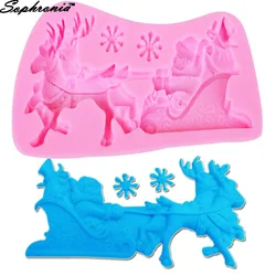 Christmas Sleigh Deer Snowflake Silicone Cake Mould Fondant Candy Chocolate Candy Fondant Gumpaste Baking Form Stuff Accessory