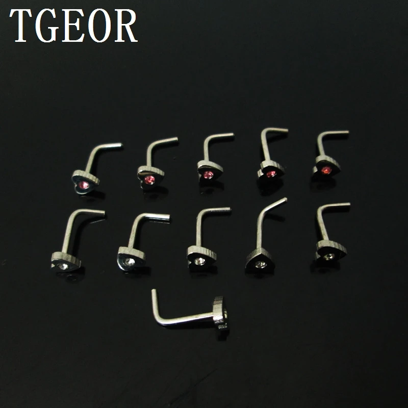 Free shipping Hot wholesale 18G 1.0mm 100pcs gem heart fish tail nose stud Stainless Steel piercing nose ring