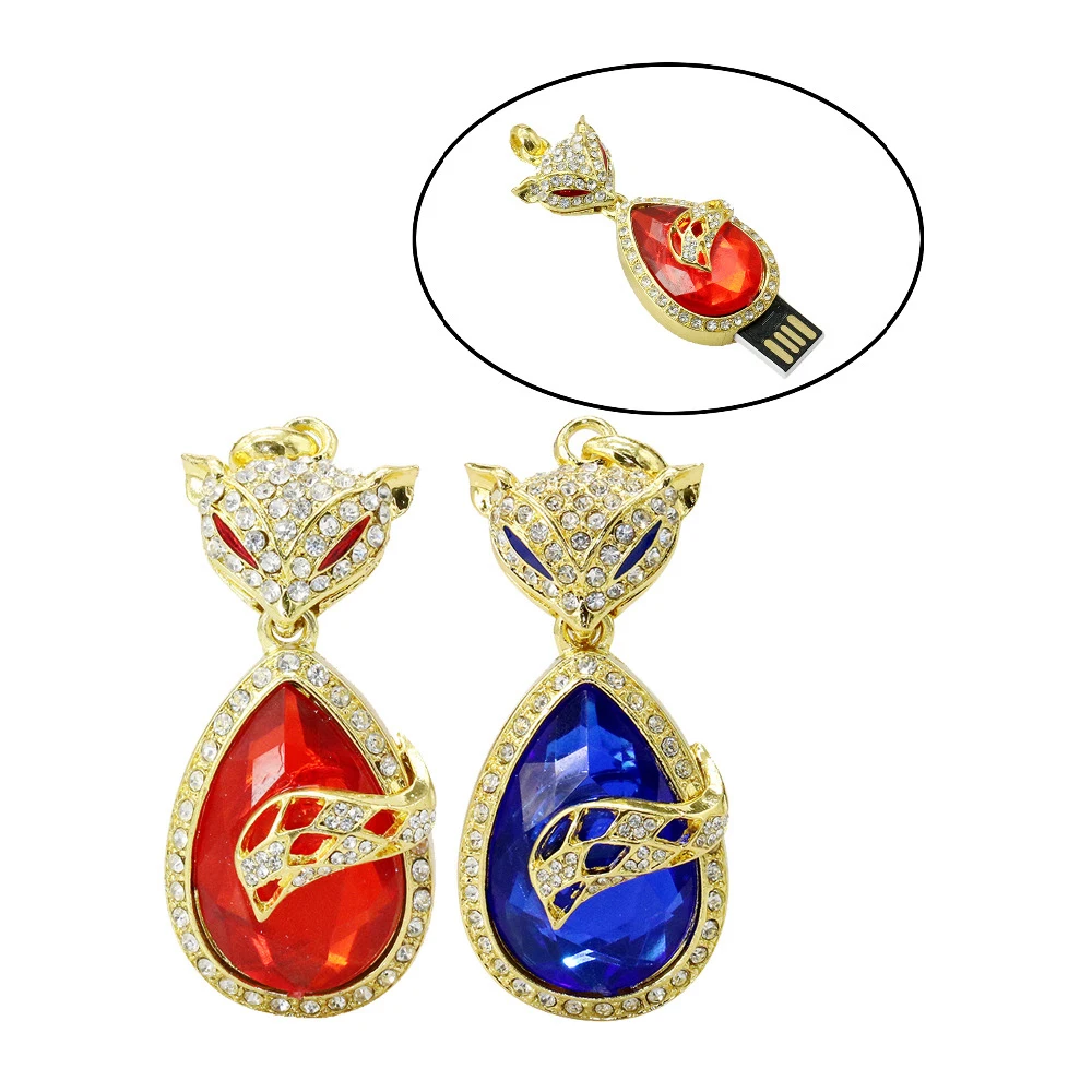 

Crystal Animal Fox Cat USB Flash Drive Thumb Stick Flash Disk 4GB 8GB 16GB 32GB 64GB Jewelry Necklace Pen Drive Gifts