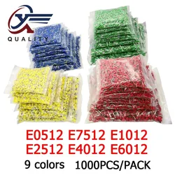 1000pcs/Pack E0512 E7512 E1012 E1512 E2512 Insulated Ferrules Terminal Block Cord End Wire Connector Electrical Crimp Terminator