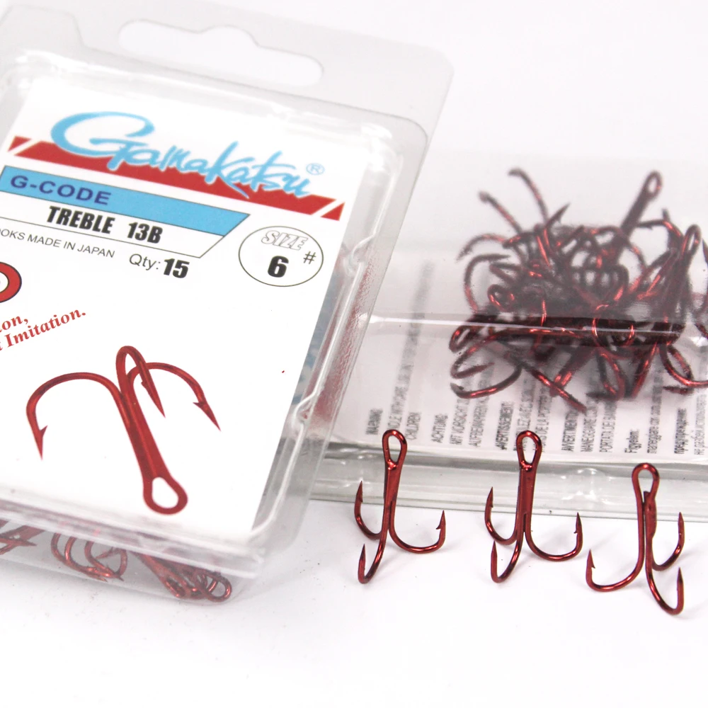 15Pcs/lot 13B Three Hook Red Nickel Color Fishhook 1/2/4/8/10/12/14# Fishing Hook High Carbon Steel Treble Hooks  gamakatsu