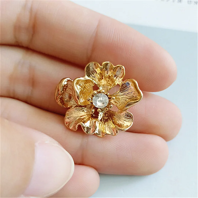 50pcs 20*22mm Gold Color Leaf Flower Charm Crystal Flower Pendant for DIY Handmade Wedding Jewelry Making wholesale