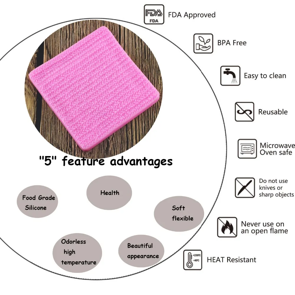 Sweater Fabric Knitting Texture Biscuits Embossed Pad Decorating Lace Mat Tool Silicone Molds Fondant Cake Decorating