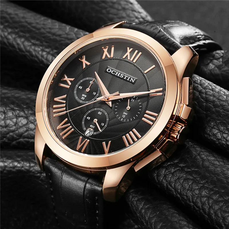 

OCHSTIN Men Chronograph Watch Men Leather Strap Sport Watch Quartz-Watch Fashion Date Men's Wrist Watch relogio masculino