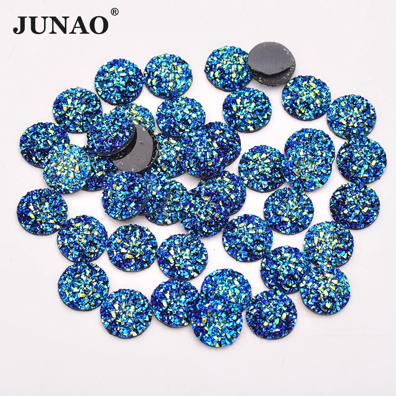 JUNAO 12mm 50Pcs argento lucido rotondo Strass Applique Flatback gemme in resina adesivi in pietra di cristallo Non cucire Strass per la decorazione