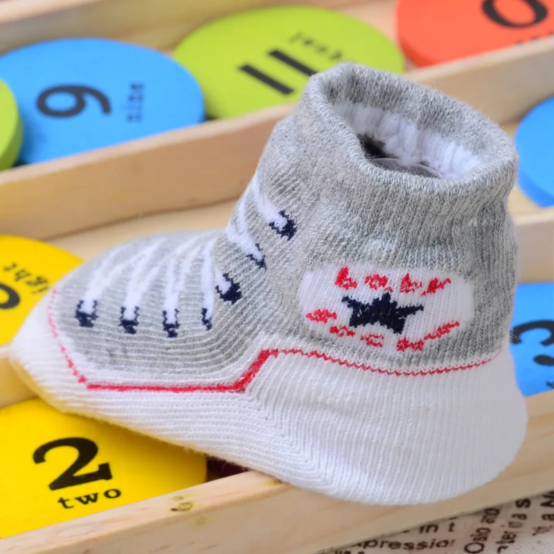 1 pair Cotton Children Socks with non-slip rubber-soled Cartoon Baby Socks Newborn Unisex Anti-slip Shoes Boots for 0-12M baby