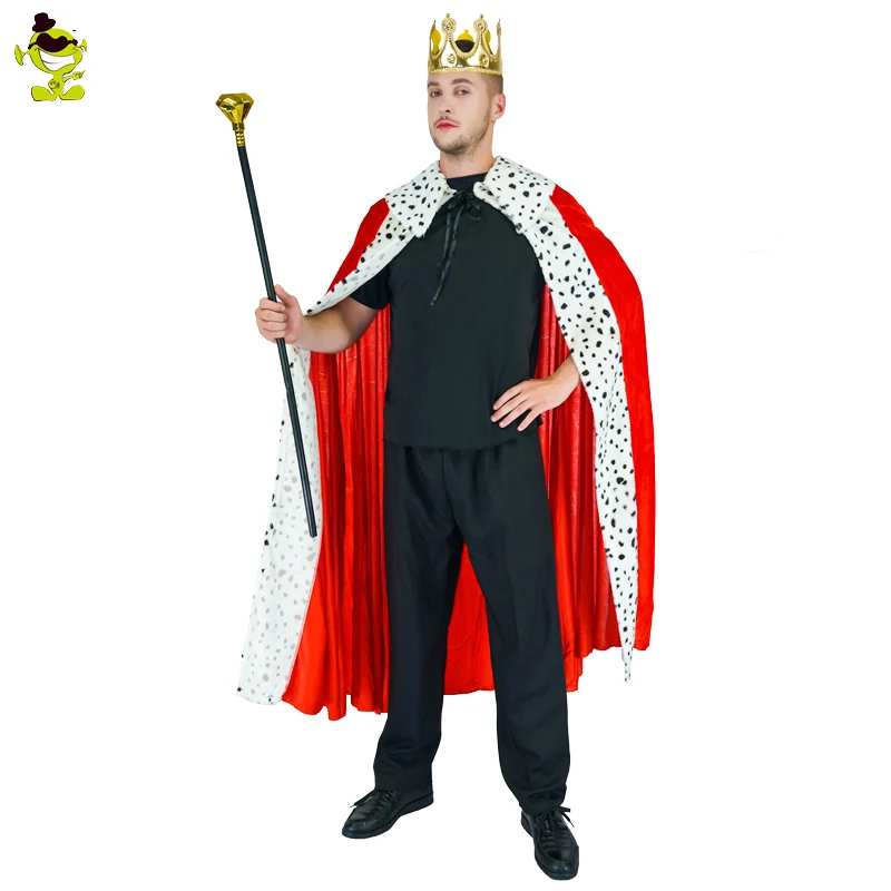 Men's Luxury King Cape Costume with Crown Purim Party Clothes Halloween Role Play Prince Cloak Outfits for Adult Male