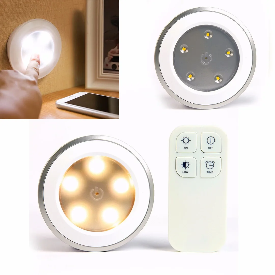 White 5 LED Night Light Lamp Stick-on Cabinet Closet Wardrobe Wireless Remote Control