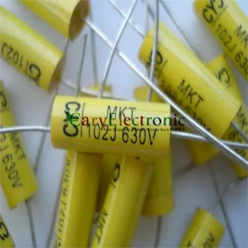 Оптовая и розничная продажа, длинные поводки, желтые осевые Полиэфирные пленочные конденсаторы, электроника 0,001 мкФ 630V fr трубчатые усилители аудио, бесплатная доставка