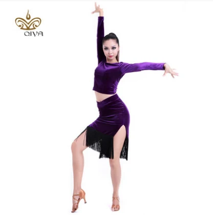 

Latin Dance Dress Sexy Silky Velvet Latin Girls Fringe Ballroom Skirt Tango Dress salsa robe de danse latine filles danza latino