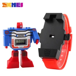 SKMEI Fashion Digital Children Watch Date Cartoon Kids Sports Watches Relogio Robot Transformation Boys Wristwatches 1095