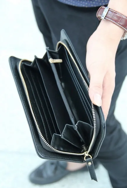 woven wallet long zipper wallet simply life use casual men standard pu leather