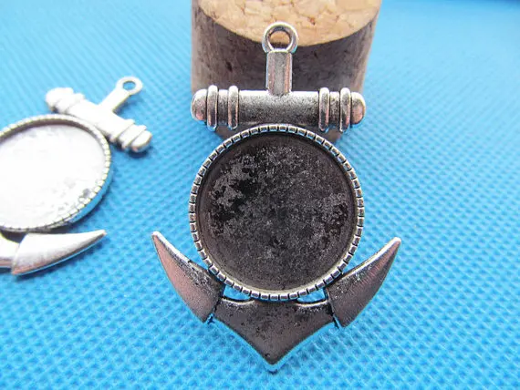 100pcs Antique Silver/Antique Bronze Anchor Base Setting Pendant Charm/Finding,20mm Cabochon/Cameo Tray Bezel,DIY Accessory