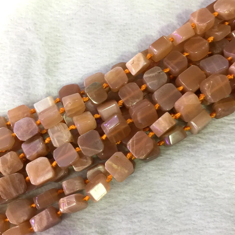 Natural Genuine Raw Mineral Ornage Gold Sunstone Flat Square Cube Smooth Beads Fit Jewelry 05516