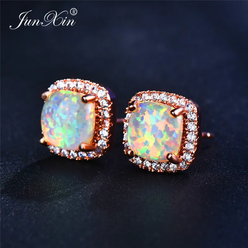 أقراط مرصعة بالزركون مزدوجة بوهيمية للنساء ، مجوهرات الزفاف ، خمر ، عقيق النار ، لون ذهبي وردي ، سيدات ، أبيض