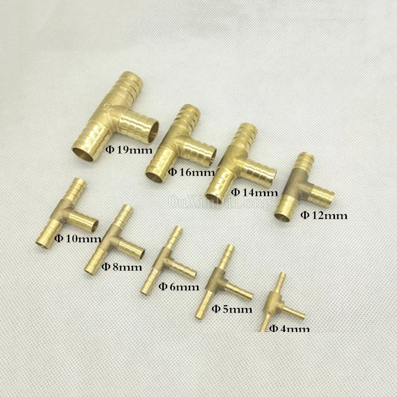 

10PCS T way Brass Barb Pipe Fitting 3 Way Connector For 4mm 5mm 6mm 8mm 10mm 12mm 16mm Hose Copper Pagoda Tube Fittings JF1995