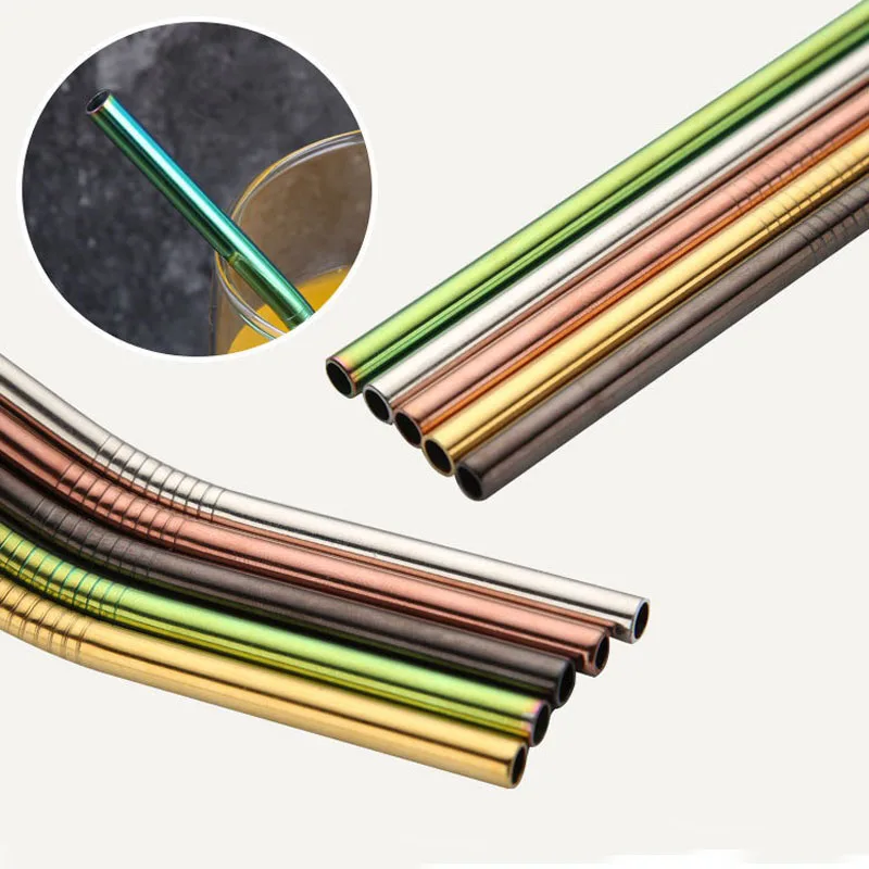 500pcs 215mm Stainless Steel Straw Reusable Diameter 6mm Juice Milk Drinking Straws Eco Friendly Metal Straw Free Laser logo