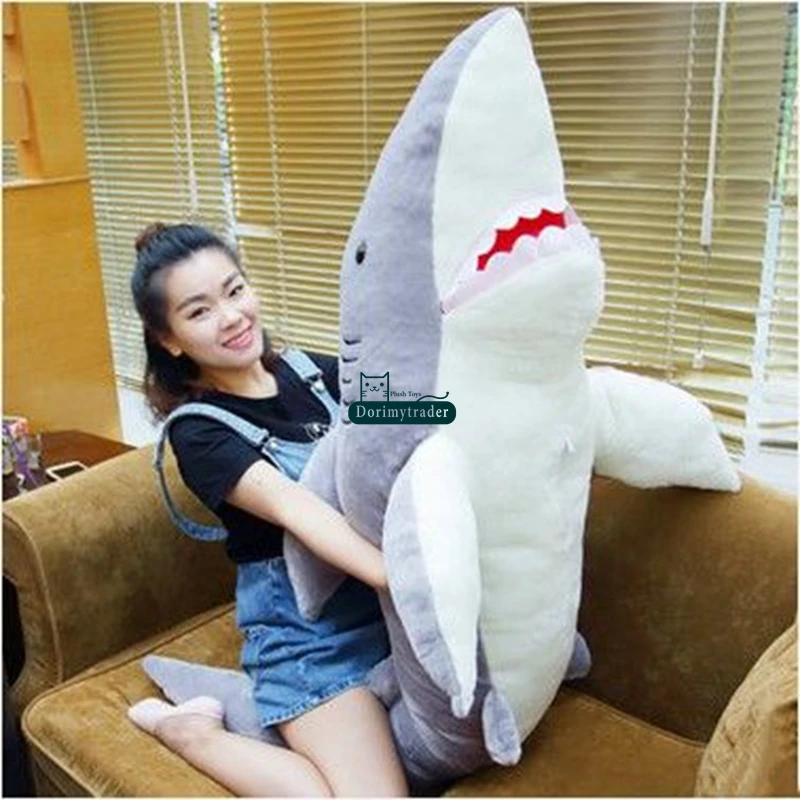 Dorimytrader Hot Large 63inches Emulational Animal Shark Plush Toy 160cm Soft Stuffed Lifelike Sharks Play Doll Sleeping Pillow