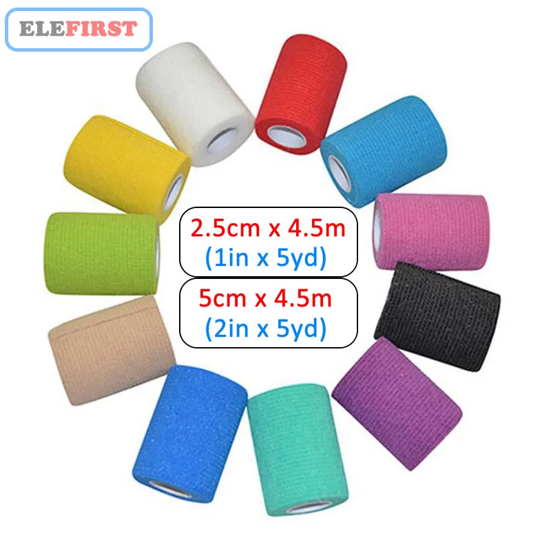 

1pcs 1"x5Yards/ 2"x5Yards Color Self-Adhesive Non-Woven Elastic Bandages Cohesive Wrap Bandages For Emergency Wound Treatment