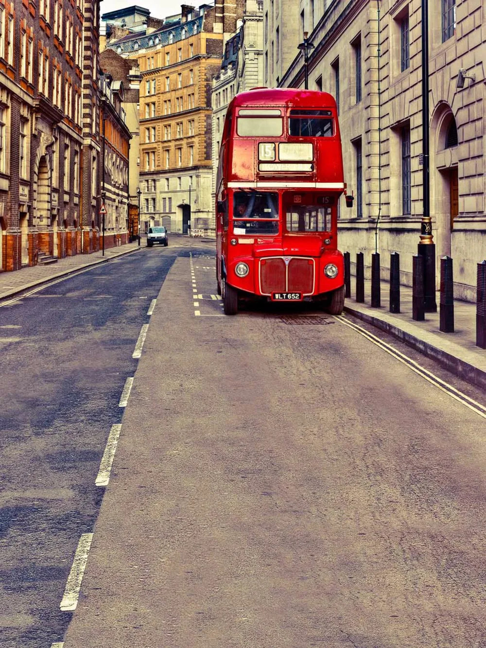 

European Street Photography Backdrop Retro Vintage Buildings Red Double-decker Bus Kids Children Wedding Photographic Background