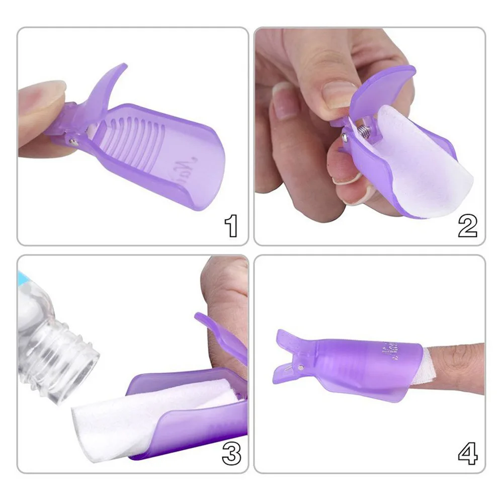 10PCS Plastic Nail Art Soak Off Cap Clip UV Gel Nail Polish Remover Wrap Tool Nail Art Tips for Fingers Pink Purple Soaker Caps