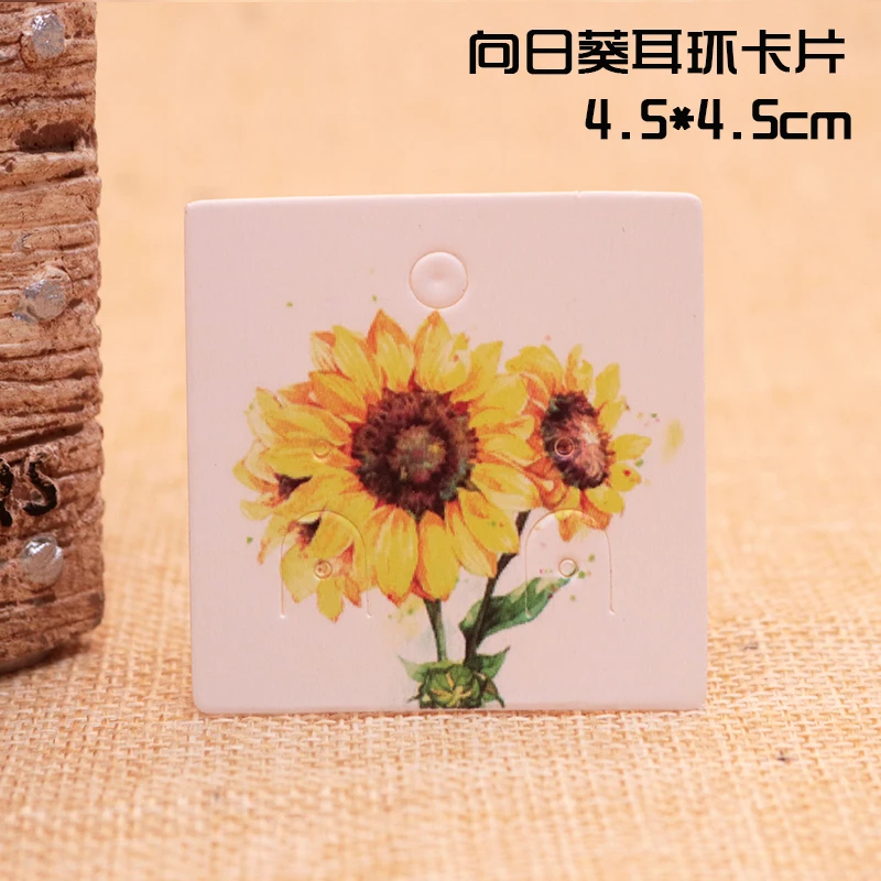 200pcs Sunflower Printed Handmade Jewelry Cards Tags Sunny Earring Studs Ear Clip Jewelry Display Necklace Pendant Label Custom