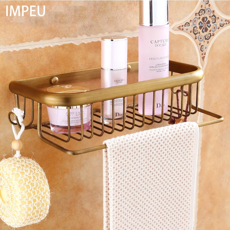 

Multi Function Bathroom Storage Shelf with Towel Bar and Coat Hook, Hotel Collection, Home Storage Organizer, Solid Brass