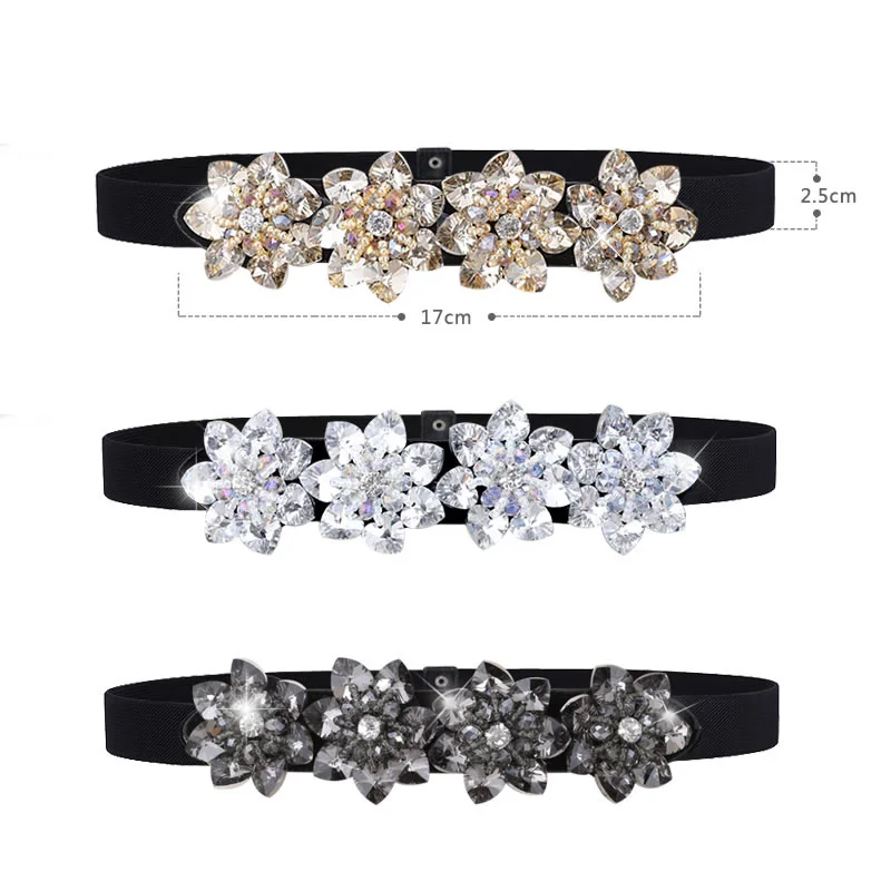 

2019 Beautiful Rhinestones Crystal Women's wide Belt Girdle metal Button Elastic Band Dress bride Belts Female Elegant Waist DP96