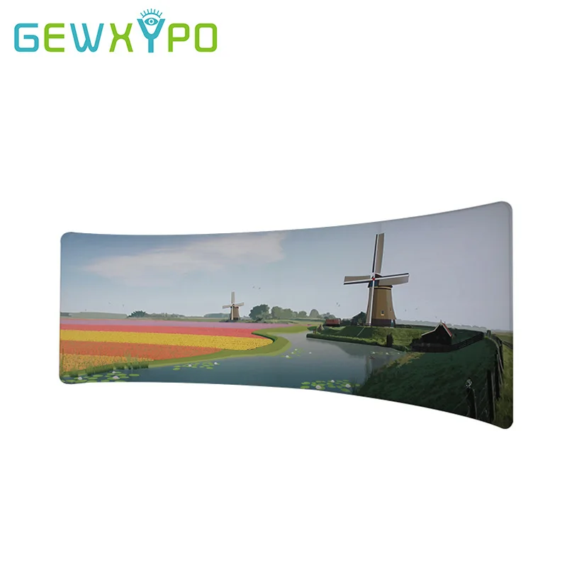 Trade Show Booth Portable 8ftX20ft C-Shaped Advertising Tension Fabric Backwall Display Stand With Full Color Banner Printing